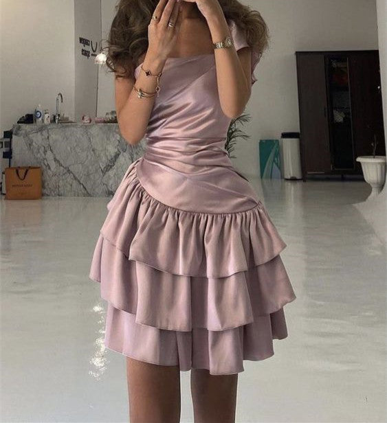 A Line Strapless Satin Pink Short Homecoming Dresses Main image