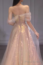 A Line Strapless Sequin Pink Prom Dresses Long Evening Dress