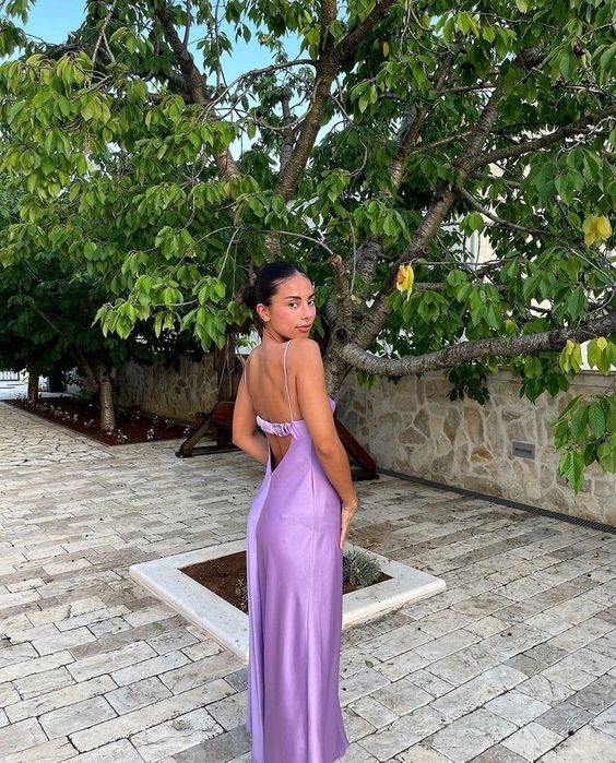 A Line Straps Backless Party Dresses Long Lilac Formal Prom Dresses Main image