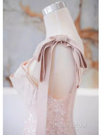 A Line Straps Pink Satin Long Formal Prom Dresses