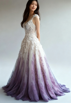 A-Line Straps Tulle Beaded Long Formal Prom Dresses Applique Sweetheart Neck Formal Evening Gown