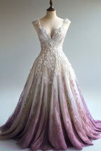A-Line Straps Tulle Beaded Long Formal Prom Dresses Applique Sweetheart Neck Formal Evening Gown