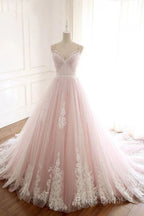 A Line Straps Tulle Lace Appliques Formal Prom Dresses Off Shoulder Floor Length Beautiful