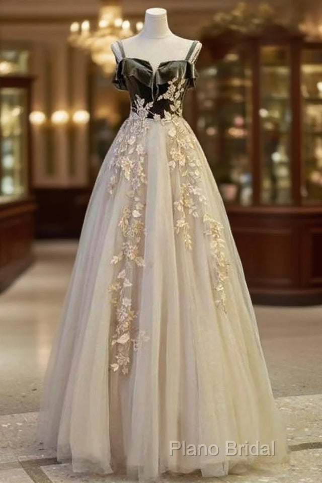 A Line Straps Tulle Long Formal Prom Dresses Formal Dresses