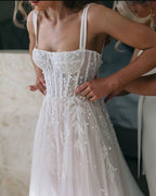 A Line Straps Tulle Long Wedding Dresses Princess Bridal Gown