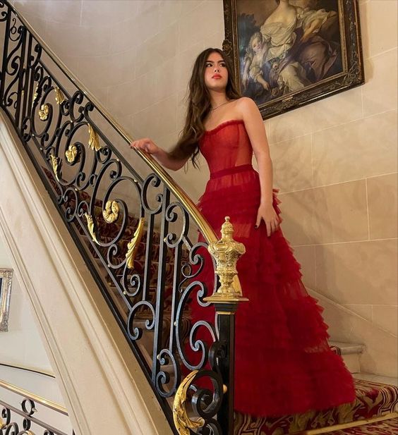 A-Line Stunning Red Long Formal Prom Dresses Formal Evening Gowns