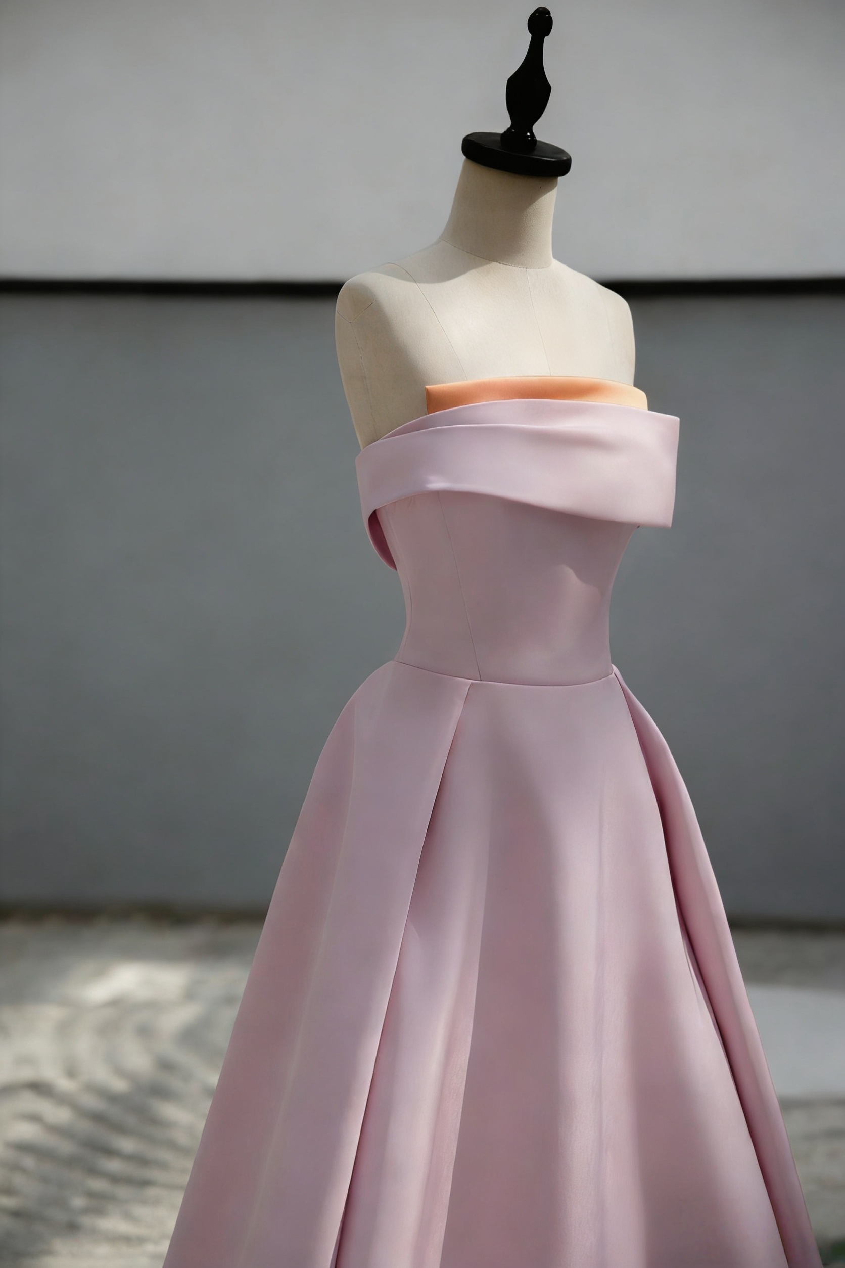 A-Line Sweep Train Satin Dark Pink Long Formal Prom Dresses