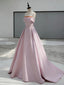 A-Line Sweep Train Satin Dark Pink Long Formal Prom Dresses