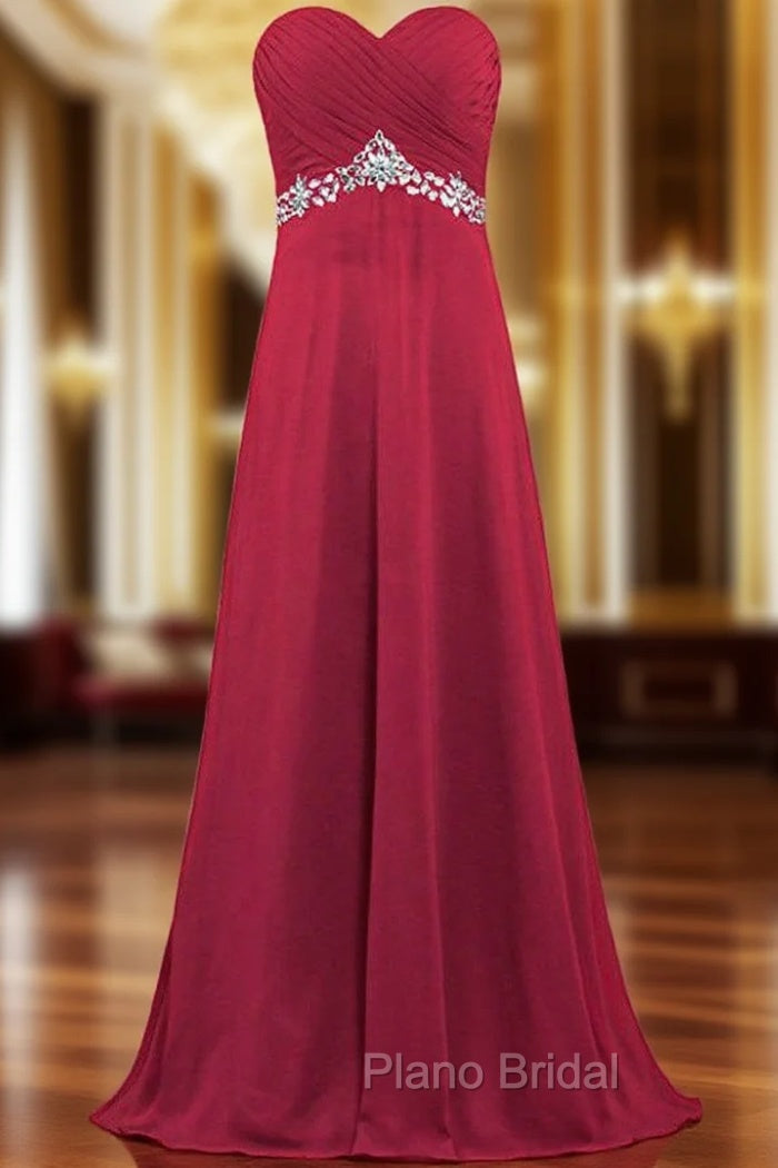 A-Line Sweetheart Chiffon Floor Length Bridesmaid Dresses With Crystal Main image