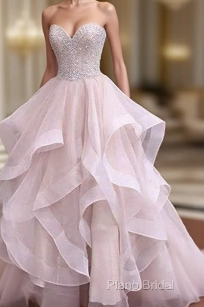 A-Line Sweetheart Floor-Length Organza Wedding Dresses With Beading Ruffles Main image