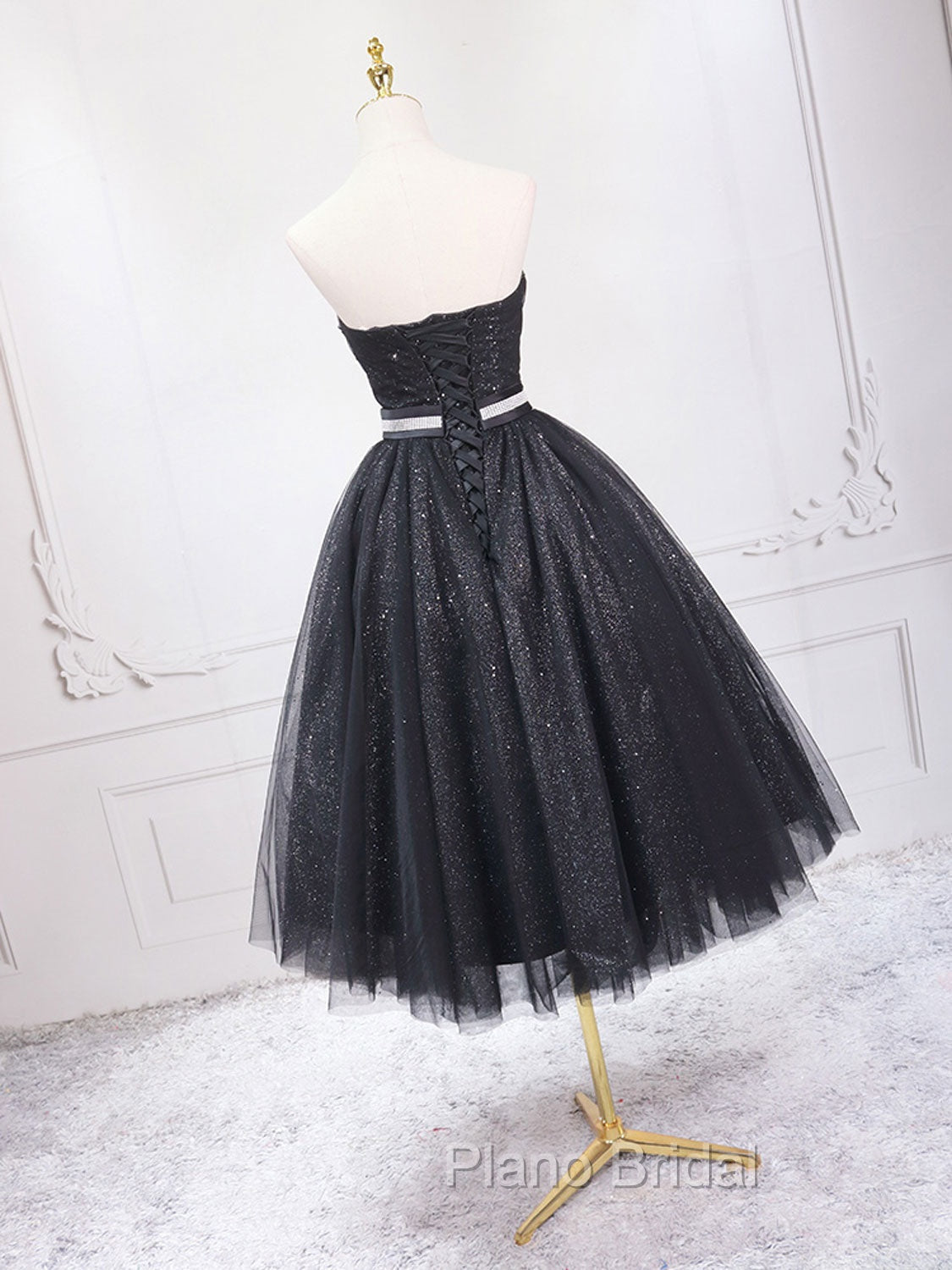 A-Line Sweetheart Neck Black Short Formal Prom Dresses, Black Formal Evening Dresses