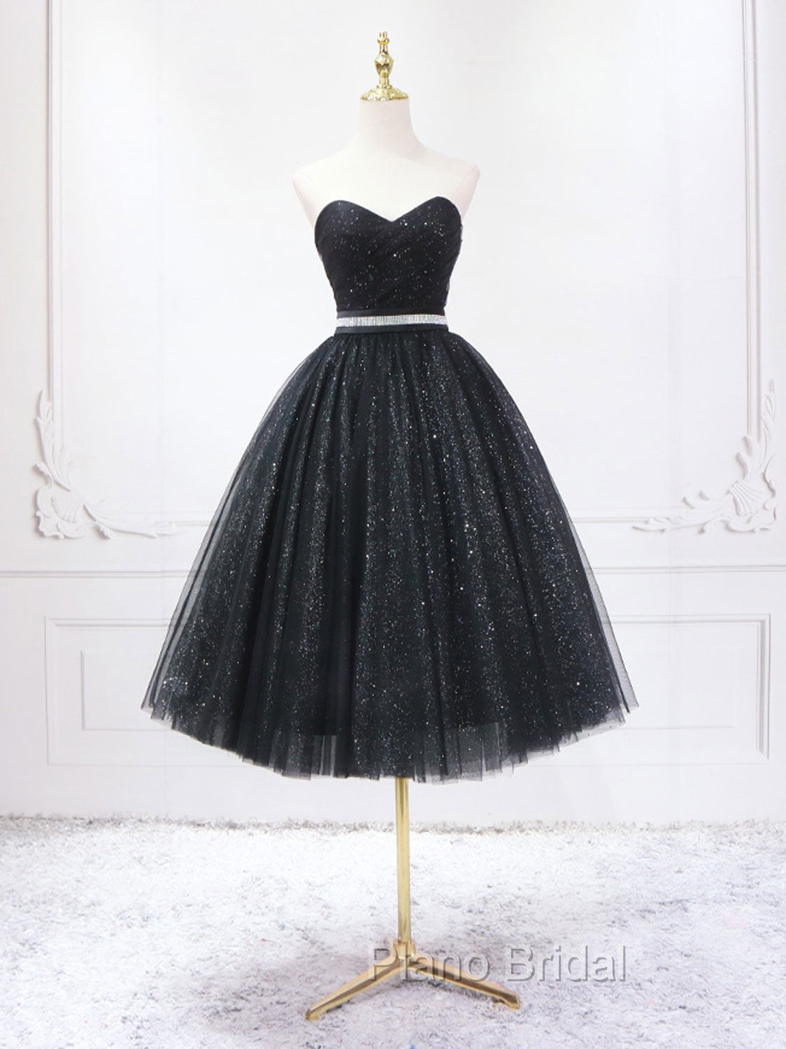 A-Line Sweetheart Neck Black Short Formal Prom Dresses, Black Formal Evening Dresses Secondary image
