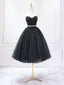 A-Line Sweetheart Neck Black Short Formal Prom Dresses, Black Formal Evening Dresses