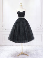 A-Line Sweetheart Neck Black Short Formal Prom Dresses, Black Formal Evening Dresses