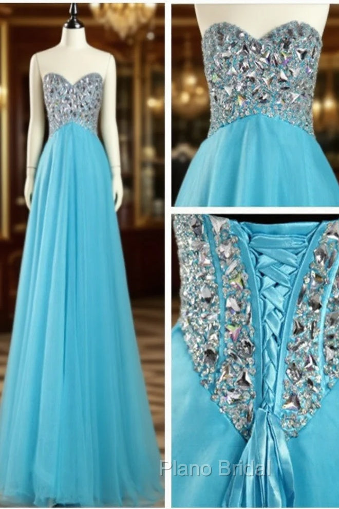 A Line Sweetheart Neck Blue Floor Length Long Formal Prom Dresses, Formal Dresses Main image