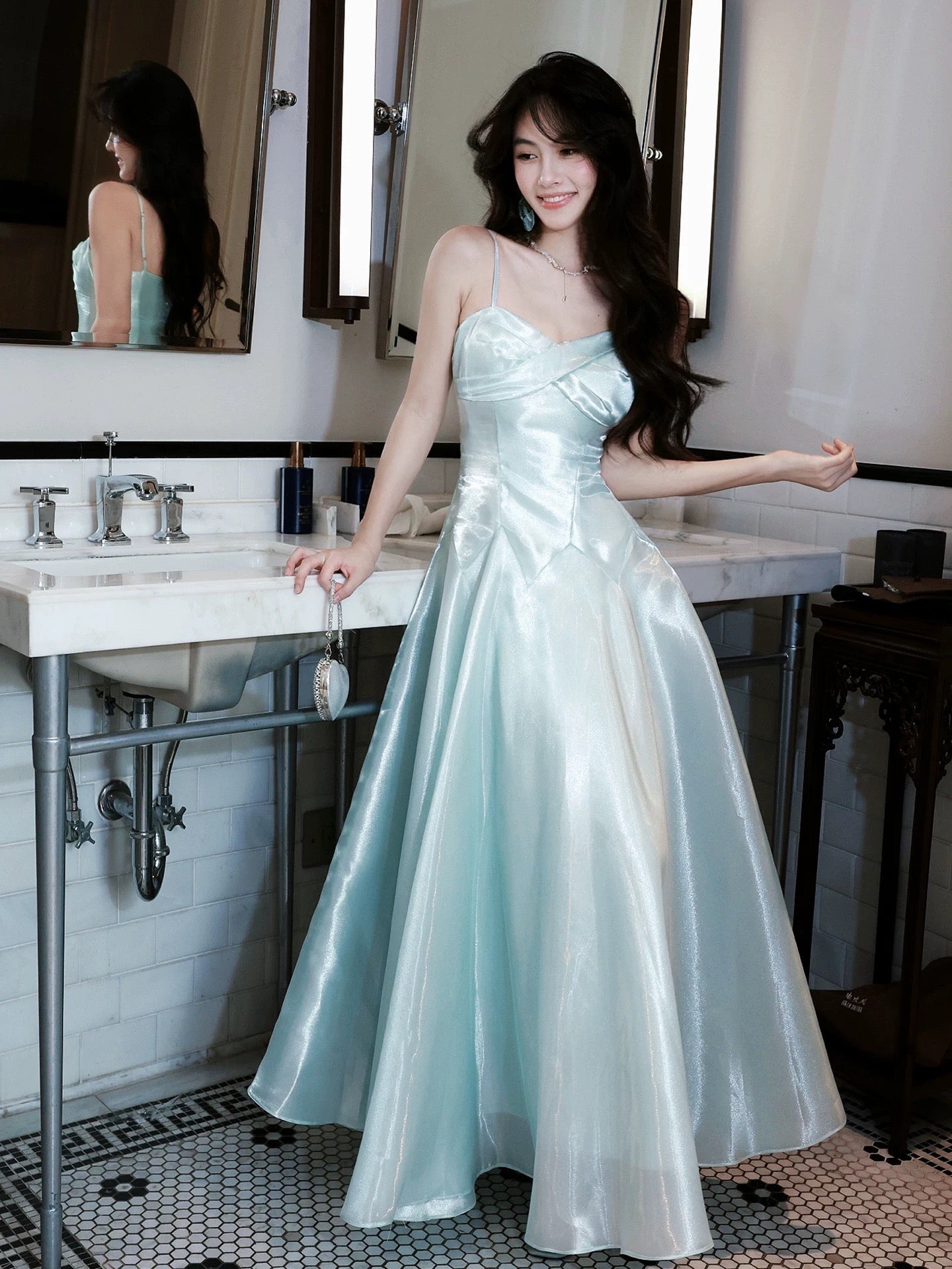 A-Line Sweetheart Neck Blue Long Formal Prom Dresses Secondary image