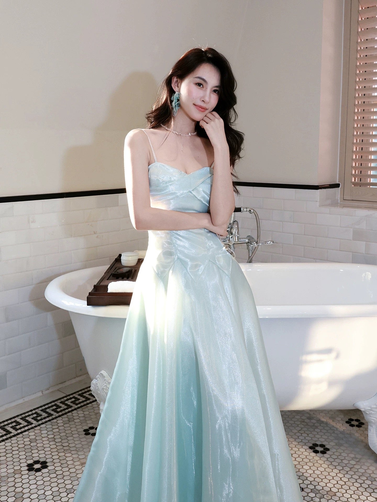 A-Line Sweetheart Neck Blue Long Formal Prom Dresses