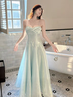 A-Line Sweetheart Neck Blue Long Formal Prom Dresses