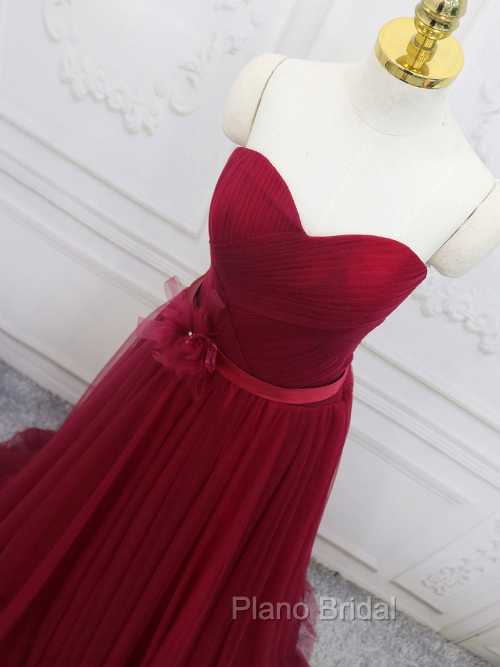 A-Line Sweetheart Neck Burgundy Long Formal Prom Dresses, Burgundy Bridesmaid Dresses Secondary image