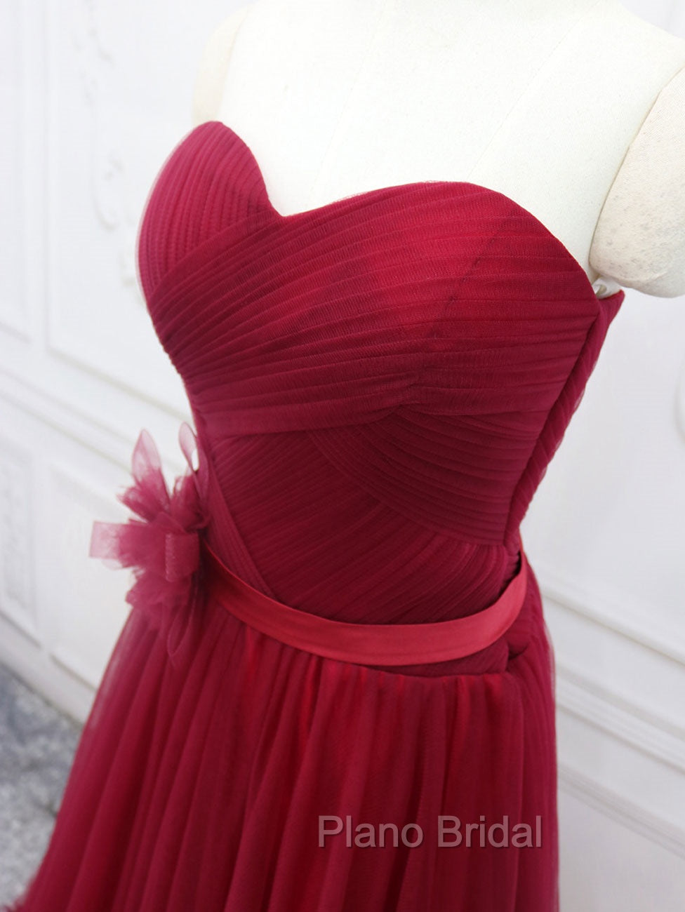 A-Line Sweetheart Neck Burgundy Long Formal Prom Dresses, Burgundy Bridesmaid Dresses