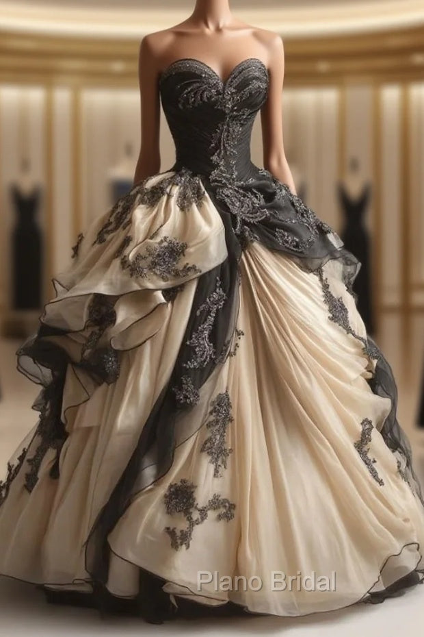A-Line Sweetheart Neck Chiffon Beaded Long Formal Prom Dresses Retro Applique Adult Ceremony Dresses Main image