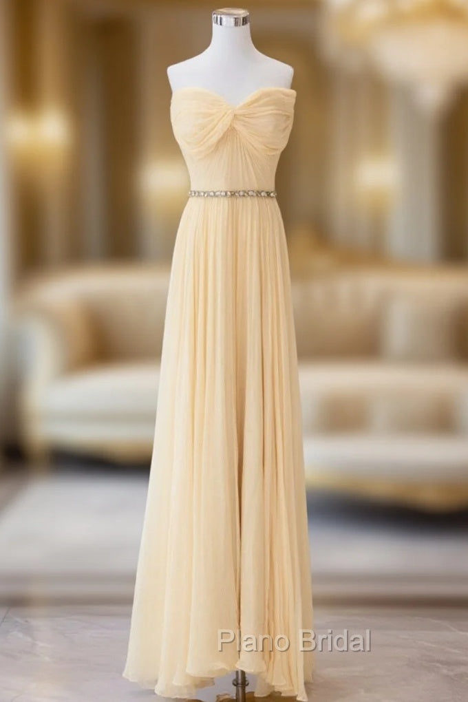 A-Line Sweetheart Neck Chiffon Long Formal Prom Dresses, Chiffon Formal Evening Dresses