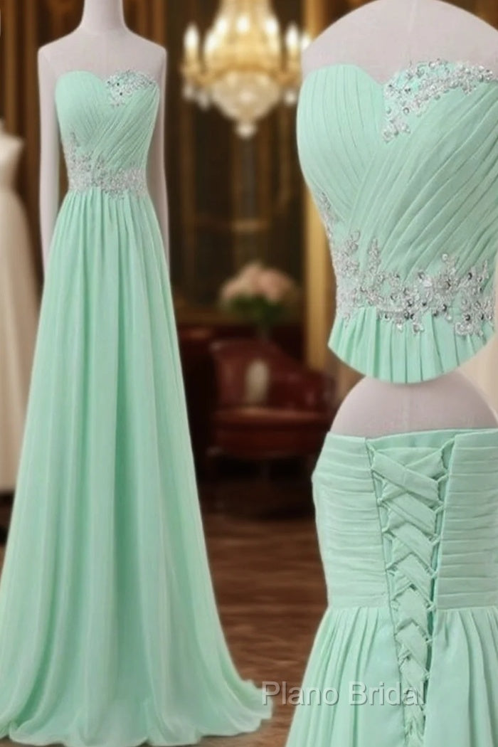 A Line Sweetheart Neck Floor Length Green Formal Prom Dresses, Long Formal / Bridesmaid Dresses