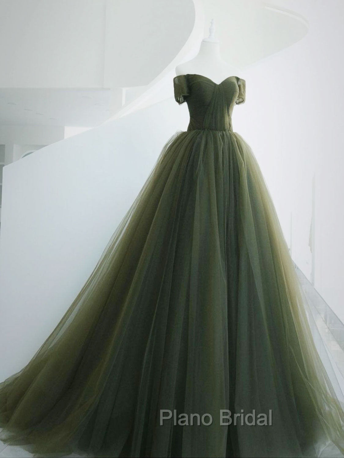 A-Line Sweetheart Neck Green Long Formal Prom Dresses, Sweep Train Green Formal Dresses