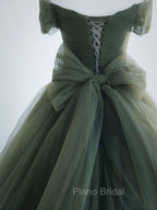 A-Line Sweetheart Neck Green Long Formal Prom Dresses, Sweep Train Green Formal Dresses
