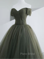 A-Line Sweetheart Neck Green Long Formal Prom Dresses, Sweep Train Green Formal Dresses