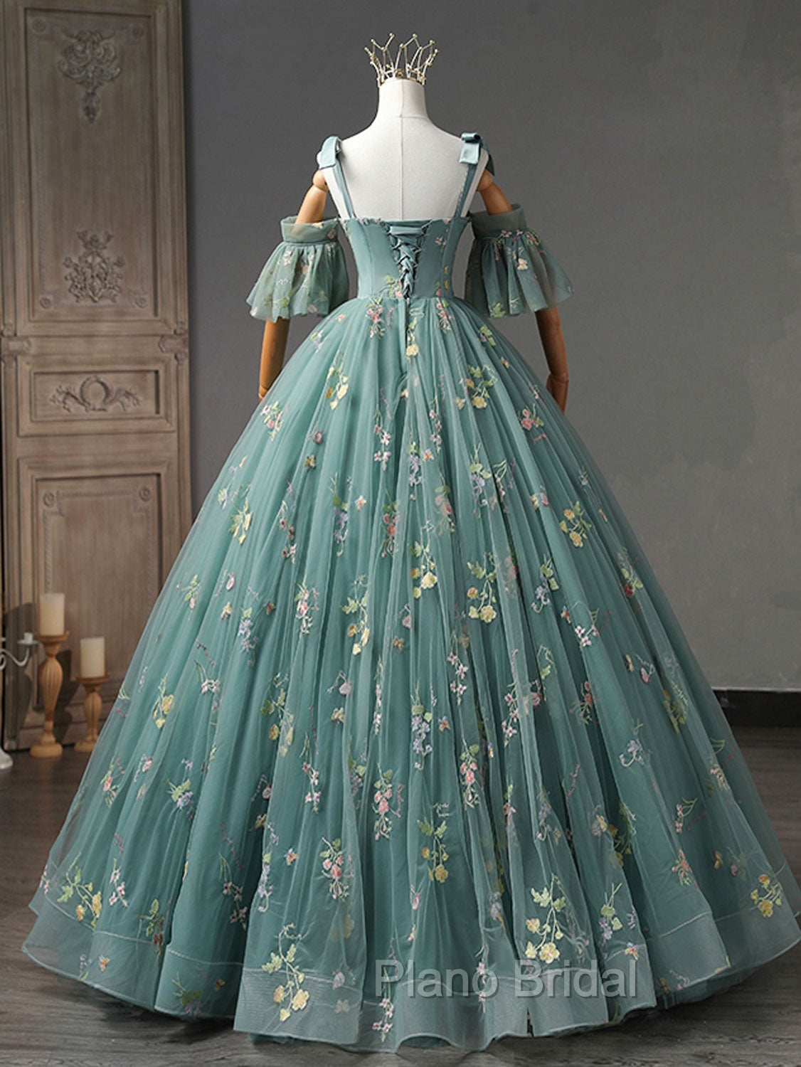 A-Line Sweetheart Neck Green Long Formal Prom Dresses, Green Lace Formal Dresses