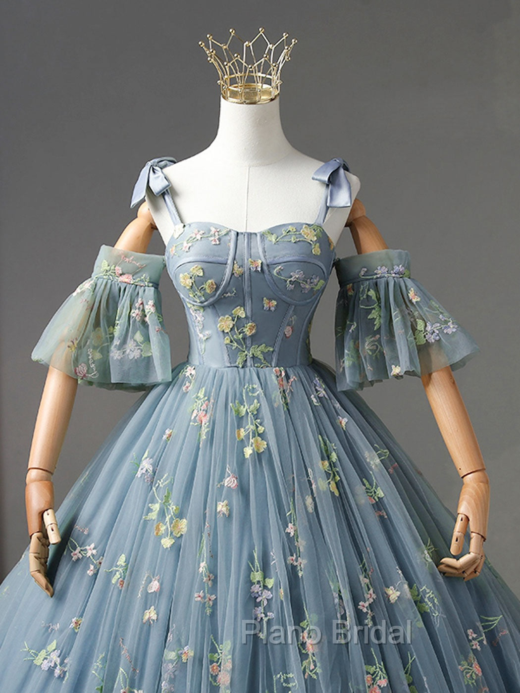 A-Line Sweetheart Neck Lace Gray Blue Long Formal Prom Dresses, Gray Blue Sweet 16 Dresses