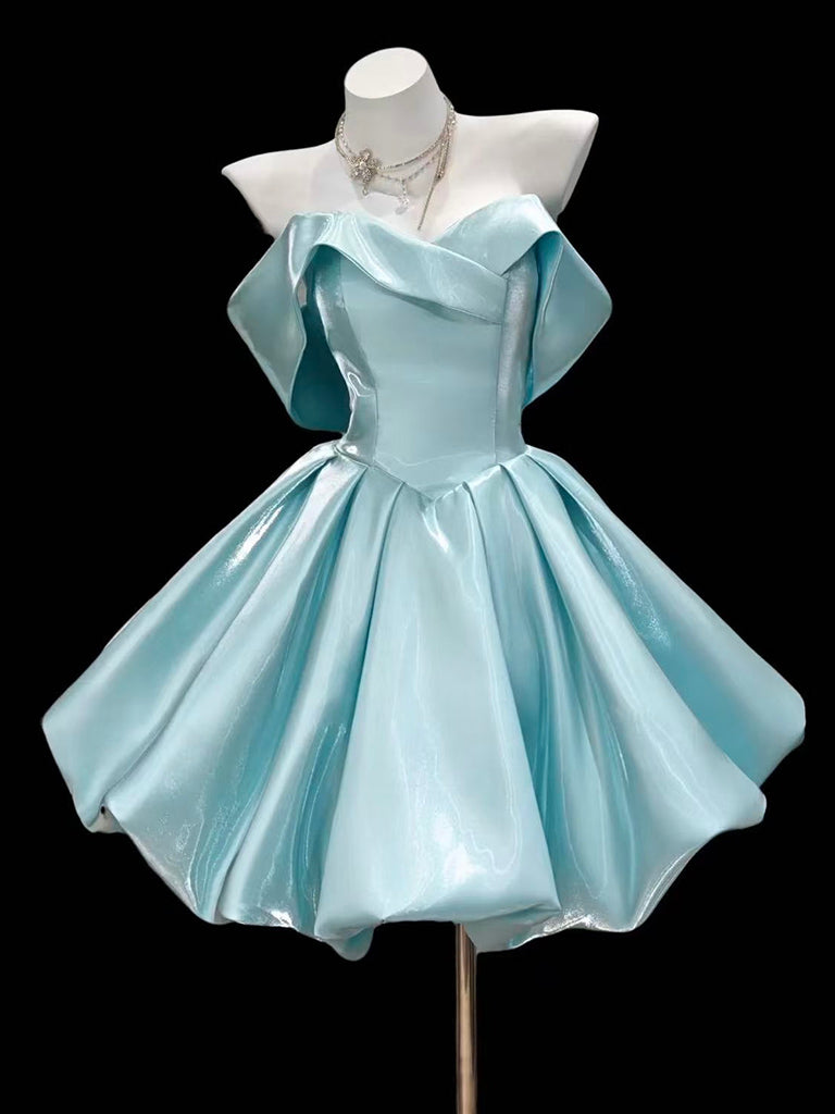 A-Line Sweetheart Neck Off Shoulder Blue Short Formal Prom Dresses Main image