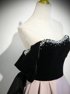 A-Line  Sweetheart Neck Off Shoulder Floor Length Pink Formal Prom Dresses With Beads