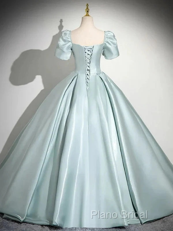 A-Line Sweetheart Neck Puff Sleeves Satin Quinceanera Dresses Blue Long Formal Prom Dresses Elegant Formal Dresses Secondary image