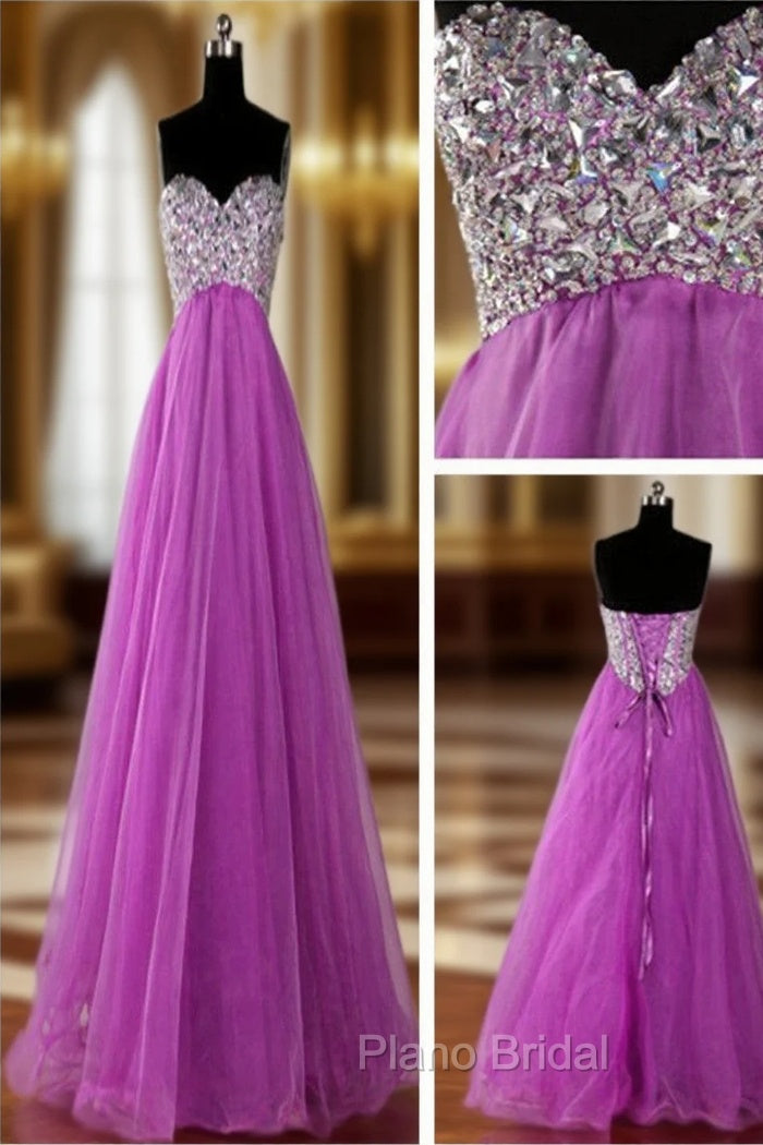 A Line Sweetheart Neck Purple Floor Length Long Formal Prom Dresses, Purple Formal Dresses Main image