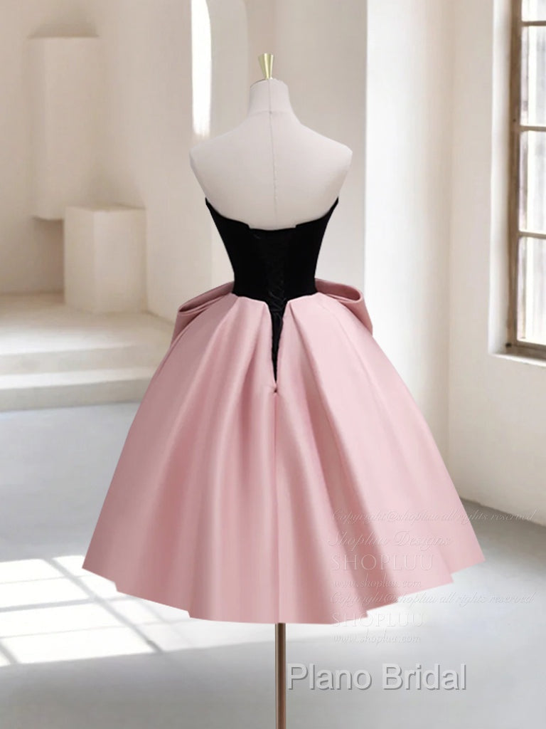 A-Line Sweetheart Neck Satin Black/Pink Short Formal Prom Dresses, Cute Homecoming Dresses
