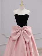A-Line Sweetheart Neck Satin Black/Pink Short Formal Prom Dresses, Cute Homecoming Dresses