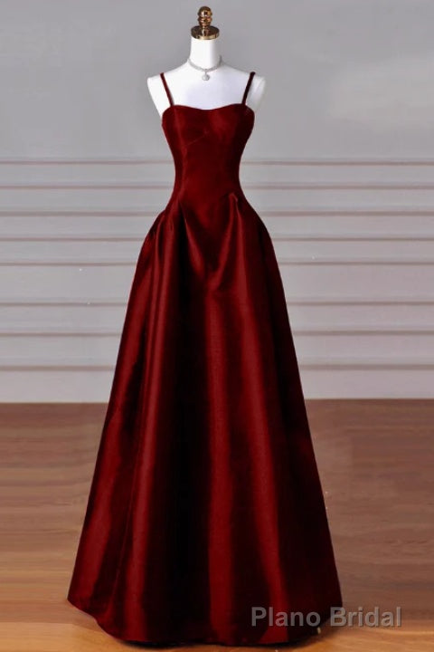 A-Line Sweetheart Neck Satin Burgundy Long Prom Dress, Burgundy Long Formal Dress Main image