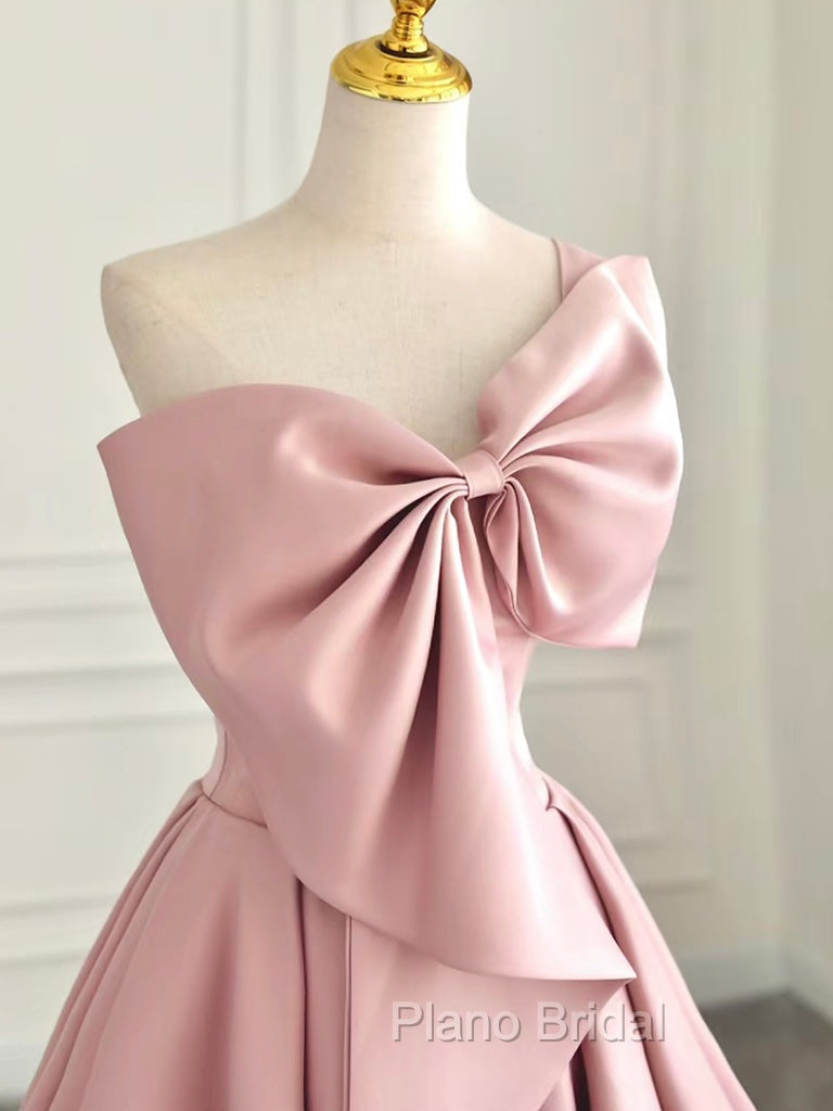 A-Line Sweetheart Neck Satin Pink Long Formal Prom Dresses, Pink Long Evening Dresses