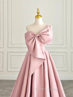 A-Line Sweetheart Neck Satin Pink Long Formal Prom Dresses, Pink Long Evening Dresses