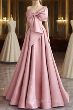 A-Line Sweetheart Neck Satin Pink Long Formal Prom Dresses, Pink Long Evening Dresses