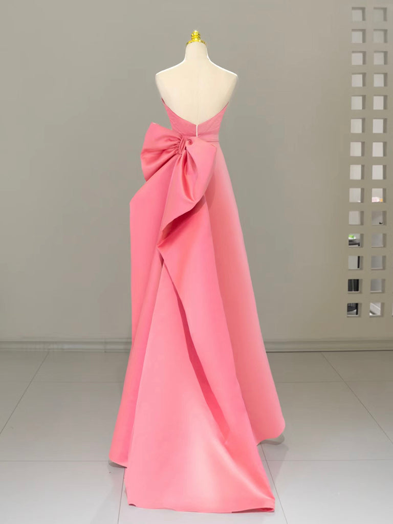 A-Line Sweetheart Neck Satin Pink Long Formal Prom Dresses, Pink Long Formal Dresses