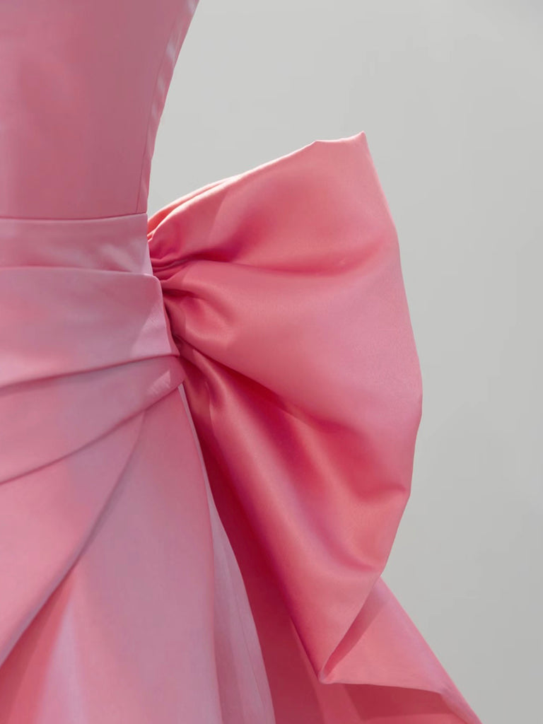 A-Line Sweetheart Neck Satin Pink Long Formal Prom Dresses, Pink Long Formal Dresses
