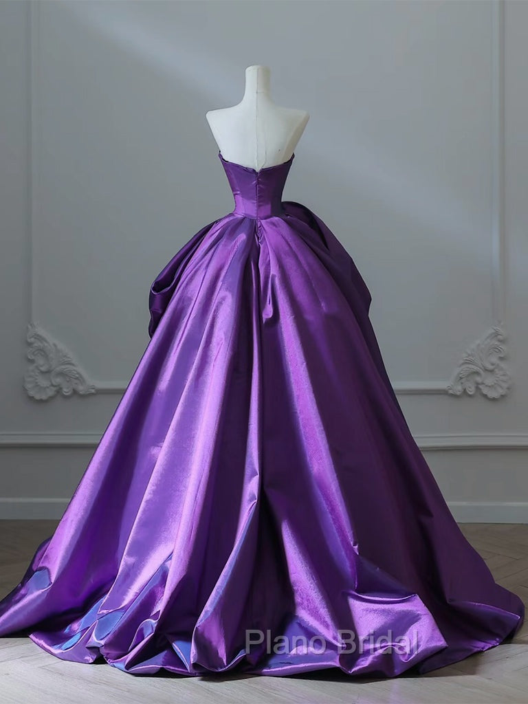 A-Line Sweetheart Neck Satin Purple Long Formal Prom Dresses Formal Dresses Evening Dresses Secondary image
