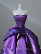 A-Line Sweetheart Neck Satin Purple Long Formal Prom Dresses Formal Dresses Evening Dresses