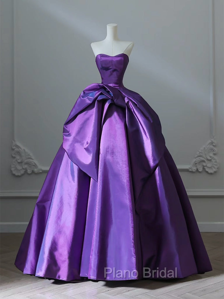 A-Line Sweetheart Neck Satin Purple Long Formal Prom Dresses Formal Dresses Evening Dresses