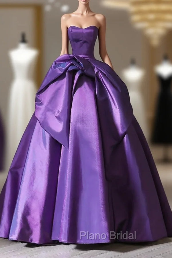 A-Line Sweetheart Neck Satin Purple Long Formal Prom Dresses Formal Dresses Evening Dresses Main image