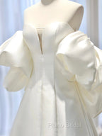 A-Line Sweetheart Neck Satin White Long Formal Prom Dresses, White Long Formal Dresses