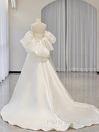 A-Line Sweetheart Neck Satin White Long Formal Prom Dresses, White Long Formal Dresses
